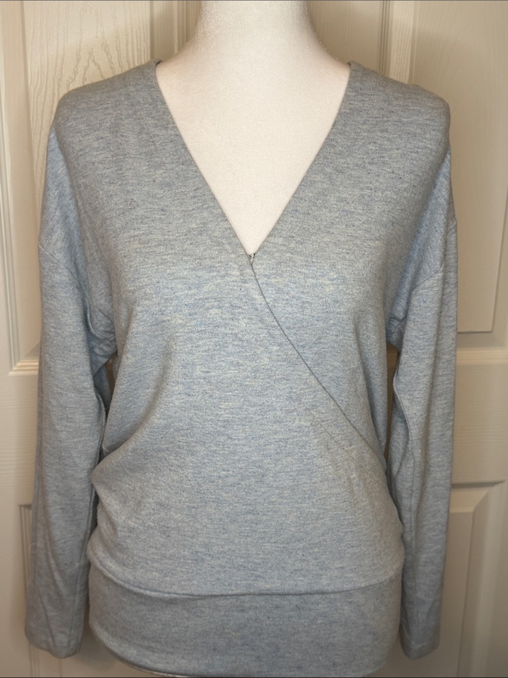 White House Black Market Heather Light Gray V-Neck Wrap Sweater